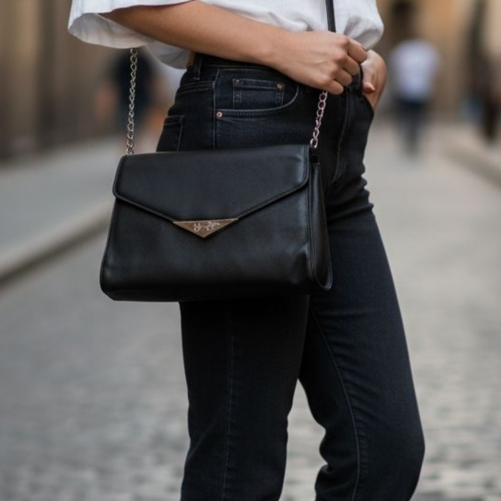 Jessica Simpson Black Crossbody Bag with Silver Accents